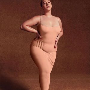 Skims soft lounge long slip dress in peach